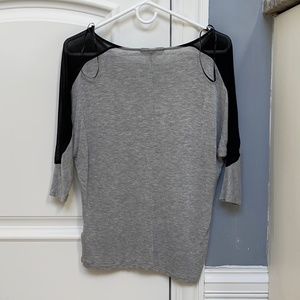 Forever 21 Gray Black Mesh Sleeve Top S Small
